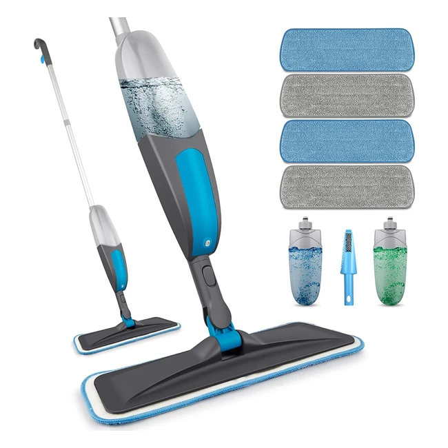 BPawa Spray Mop for Hardwood, Laminate, Vinyl, and Tile Floors - Flat Dry Wet Mop with 2 Spray Bottles and 4 Reusable Pads