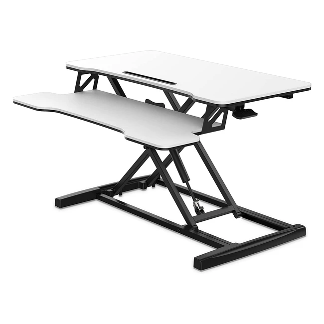 Fitueyes Standing Desk Converter - Height Adjustable Sit Stand Desk with Keyboard Tray & Phone Holder - Dual Monitors - White