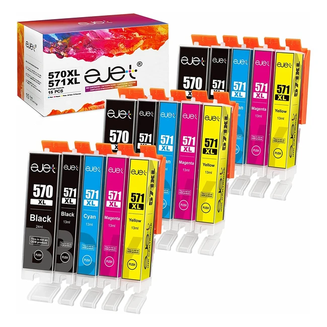 Ejet Compatible Ink Cartridge for Canon PGI570XL CLI571XL - 15 Pack