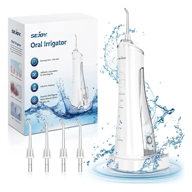 Sejoy Wireless Oral Irrigator - Test Winner 2022 - 3 Modes  4 Nozzles - IPX7 Wa