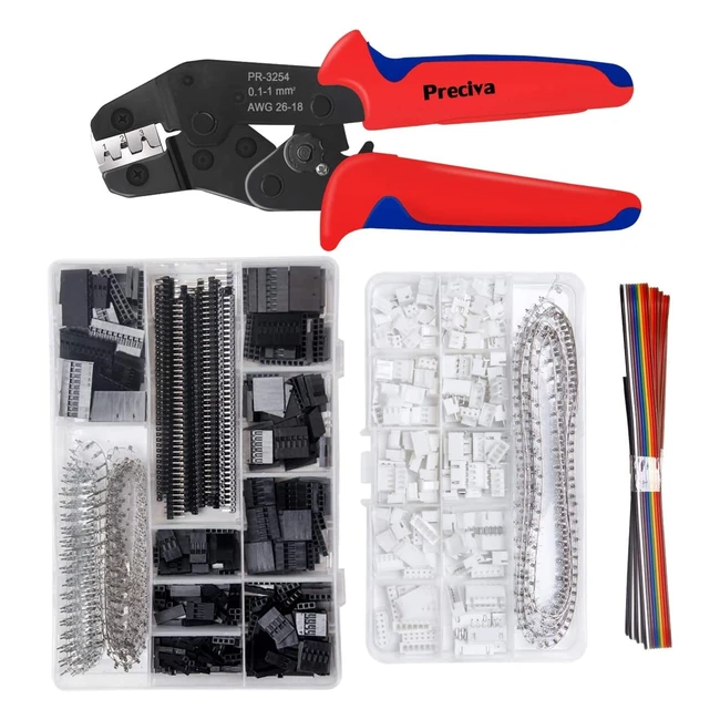 Preciva Dupont Crimping Tool AWG2618 with 1550pcs Dupont Male/Female Pin Connectors & 460pcs JST Connector