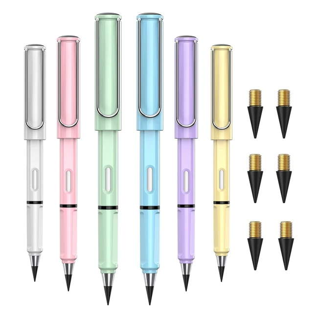 Alecpea Perpetual Pencil - 6er Set, langlebiger magischer Stift mit austauschbaren Spitzen