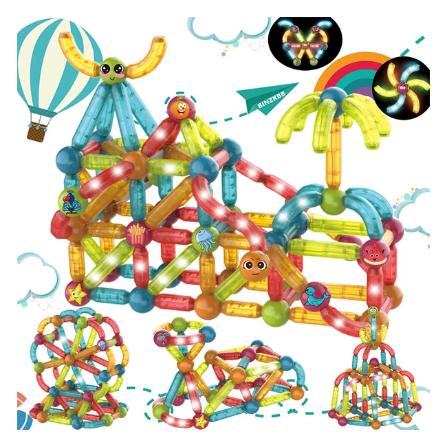 BINZKBB Magnetische Bausteine Konstruktion Set - 52-teilig, Pädagogisches 3D Bausteinspielzeug für Kinder ab 3 Jahren