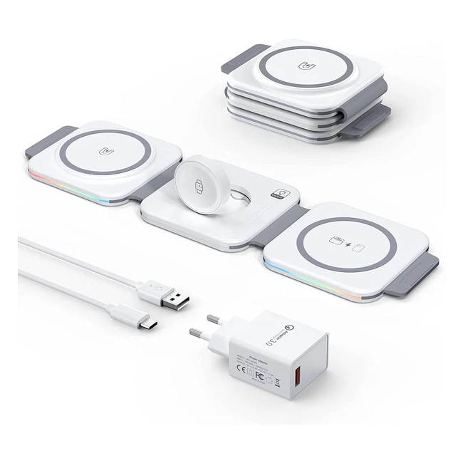 Magsafe Charger 3-in-1 Wireless Charger Station - Fast Charging for iPhone 14/13/12 Pro Max/Mini/Plus, iWatch 8/7/6/5/4/3/2, AirPods - 15W Max Magnetic Wireless Charger - White