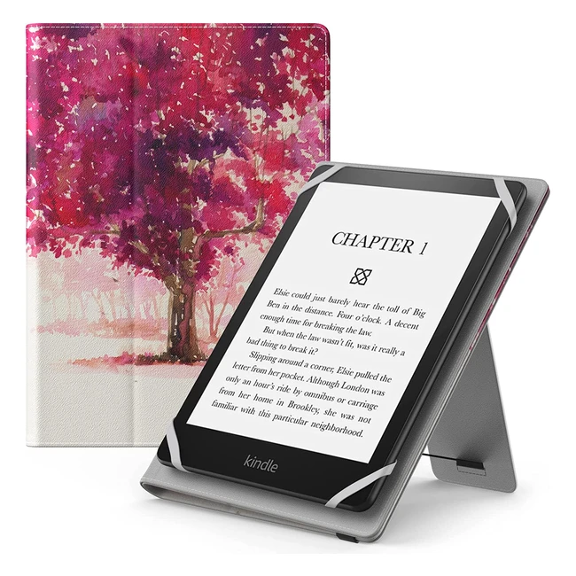 Moko Universal Case for Kindle eReaders - Lightweight PU Leather Folio Shell Cover Case with Hand Strap & Kickstand - Watercolor Scenery