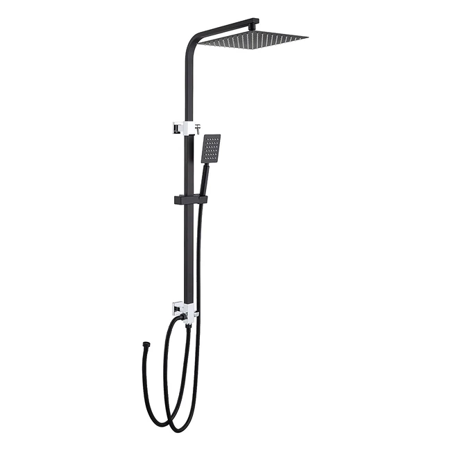 Colonne de douche noire réglable en hauteur avec pommeau pluie et douche carrée - Auralum