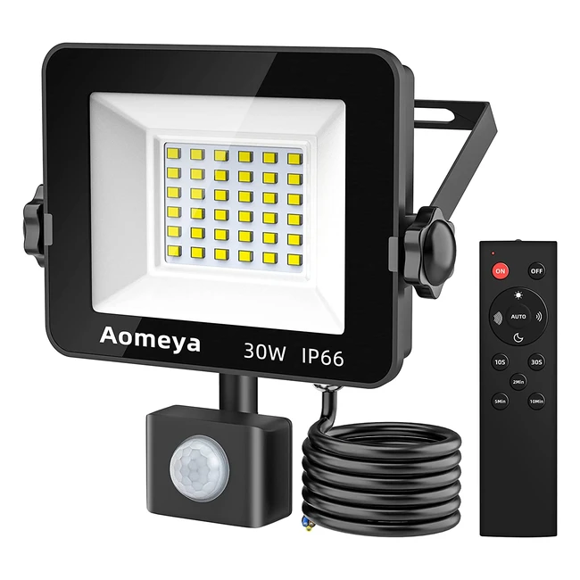 Aomeya Motion Sensor Outdoor Security Light - 30W LED Floodlights with PIR Sensor & Remote Control
