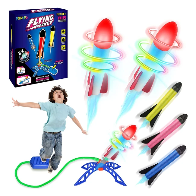 Rocket Toy for Kids - 6 Rocket Toys with 3 LED Rockets 3 Foam Rockets and Stic