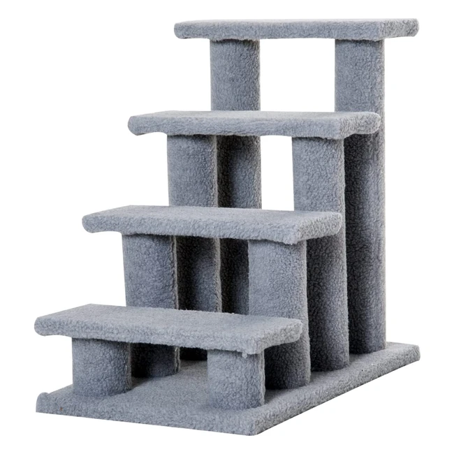 PawHut Tiertreppe für Katzen und Hunde - 4 Stufen, Grau (635x43x60cm)
