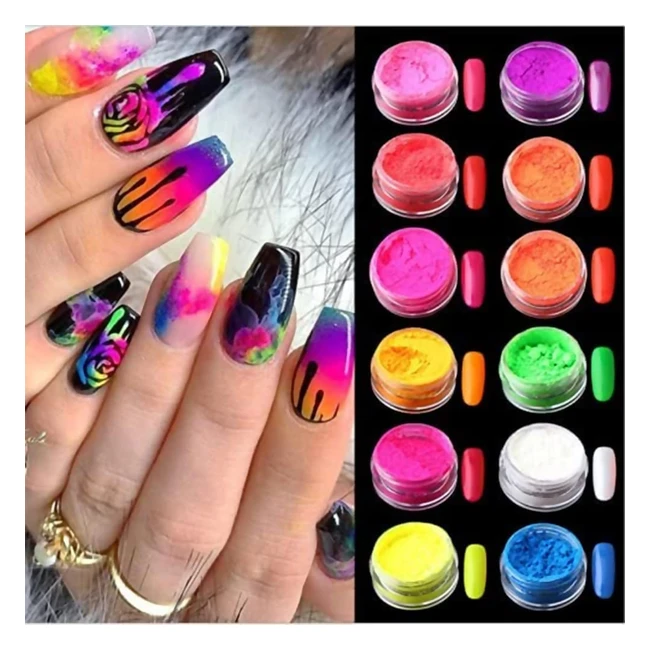 Lot de pigments phosphoreux fluorescents pour ongles - Poudre pour les yeux - Décoration pour ongles - Paillettes c - Réf. 1234