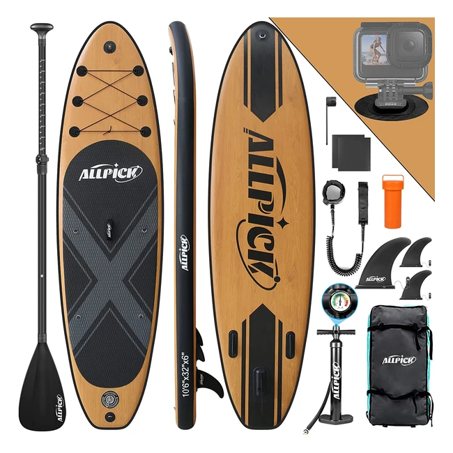 Allpick Premium SUP Board Set - Aufblasbares Stand Up Paddling Board 320 cm mit Universal-Kamerahalterung, Zubehör für Kinder und Erwachsene, Anfänger und Fortgeschrittene, 150-180 kg