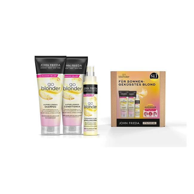 John Frieda Go Blonder Set - Shampoo, Conditioner, Whitening Spray - Gradually Brightens - Ideal for Blonde and Color-Treated Hair
