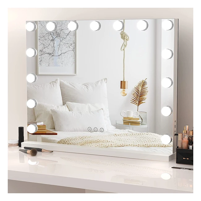 Dripex Hollywood Vanity Mirror with Lights - Large 58x46cm Makeup Mirror with 14 Dimmable Bulbs, 3 Color Modes, Touch Screen Control, Tabletop or Wall Mounted for Bedroom