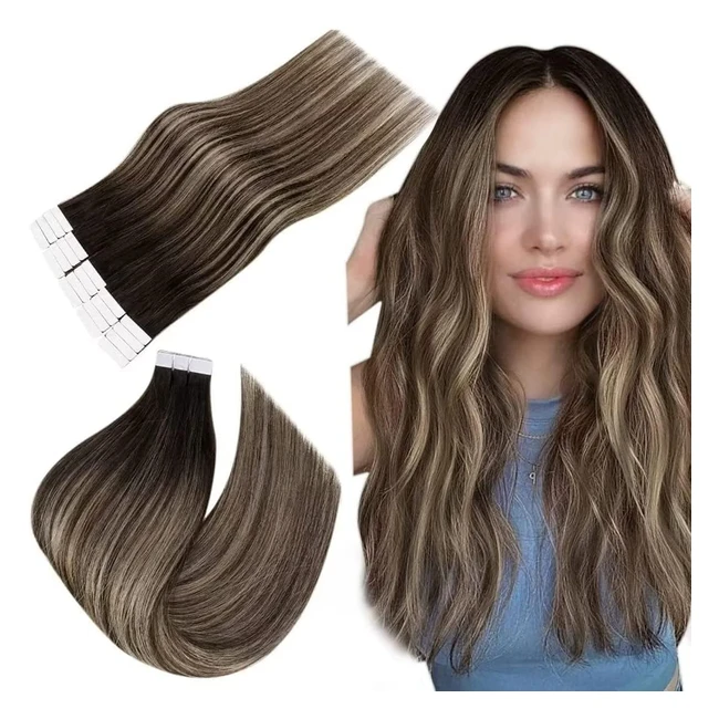 Easyouth Balayage Adhesif Extension Cheveux Naturels 24 Pouces - Noir/Blond #50g #20pcs
