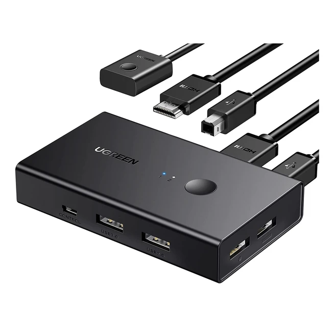 UGREEN HDMI 2.0 Switch USB KVM Switch - 2 Port USB 2.0 Switch with 4K 60Hz HDMI - 2 PC Compatible - Supports 3D HDR - Easy Switching