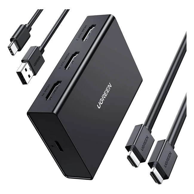 UGREEN HDMI Splitter 1 in 2 out 4K 60Hz für Dual-Monitore mit HDMI-Kabel - HDCP 2.2, 3D, HDR, EDID - HDMI-Adapter nur für Spiegelbildschirm - Kompatibel mit TV, Monitor, Projektor, PS5