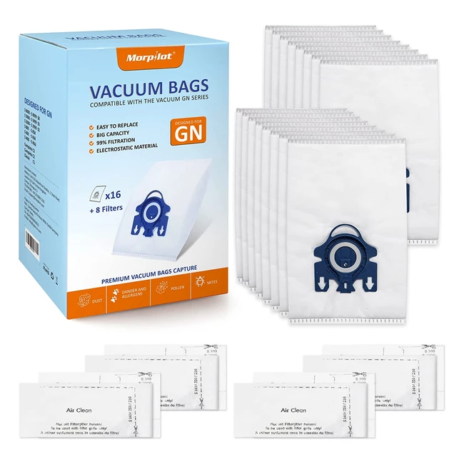 Morpilot Miele Vacuum Cleaner Bags - Pack of 16 3D Efficiency Dustbags  8 Filte