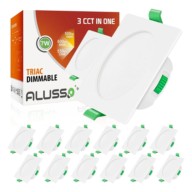 Alusso Square LED Downlights Ceiling Dimmable 7W Ultra Slim IP44 Bathroom Spotlights 12 Pack