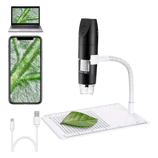 Microscopio Digital WiFi USB 50x-1000x con Cámara 1080p y 8 Luces LED para Android iOS Tablet Mac Windows