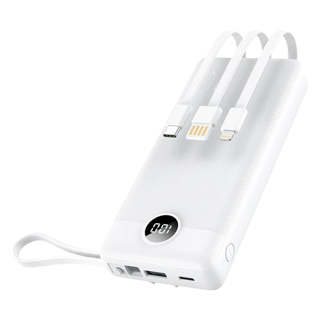 Power Bank VRURC 20000mAh USB-C Carga Rápida con 4 Cables Integrados - Compatible con Smartphones
