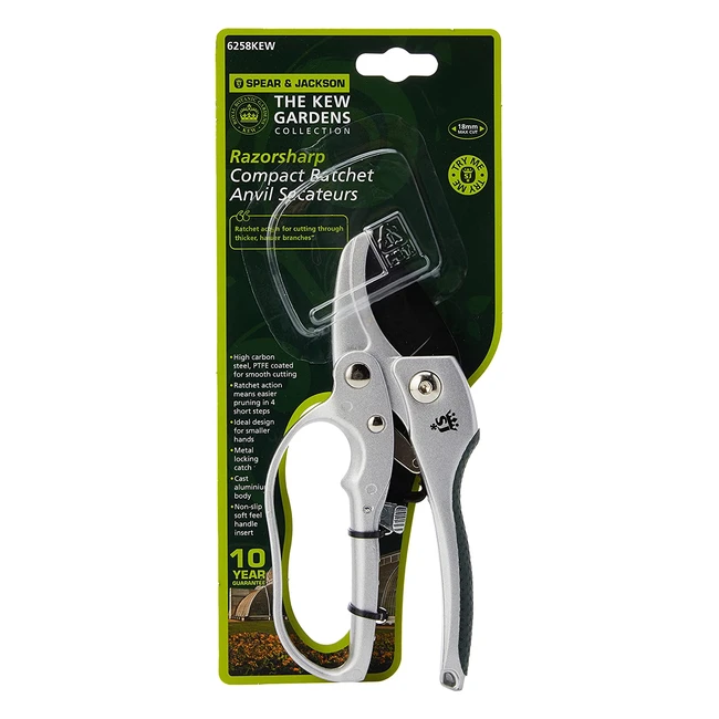 Sécateur compact Spear Jackson 6258KEW Kew Gardens enclume avec crémaillère - argent