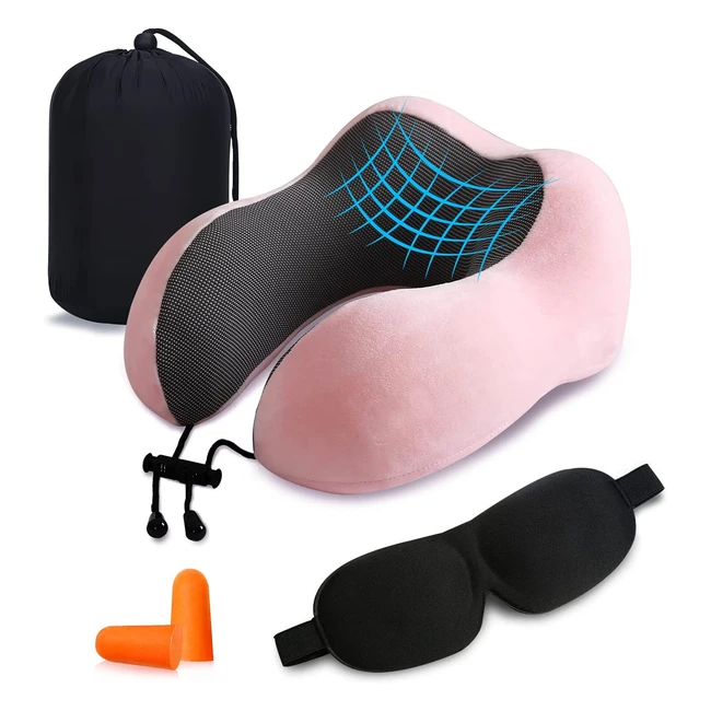 Cuscino da viaggio cervicale Look Envy con maschera per gli occhi e tappi per le orecchie - Morbido e confortevole