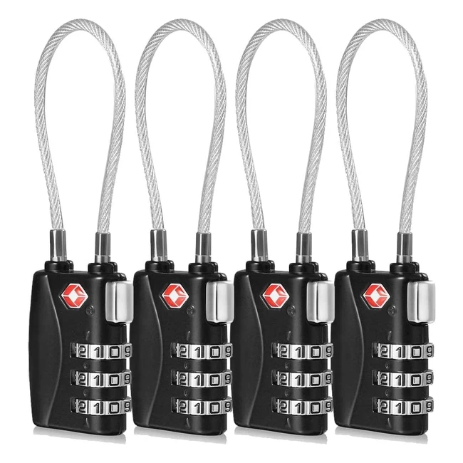 CFMOUR TSA Locks - 3-Dial Security Cable Travel Padlock for Suitcase Luggage Bag
