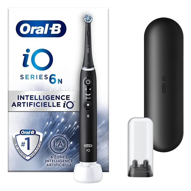 Brosse à dents électrique Oral-B IO 6N noire, connectée Bluetooth, 2 brossettes et 1 étui de voyage - Nettoyage professionnel et doux
