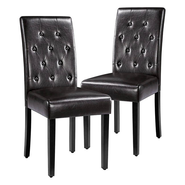 Yaheetech Esszimmerstühle 2er Set - Hohe Rückenlehne, Massivholzbeine, Gepolsterte Sitzfläche aus Kunstleder in Braun