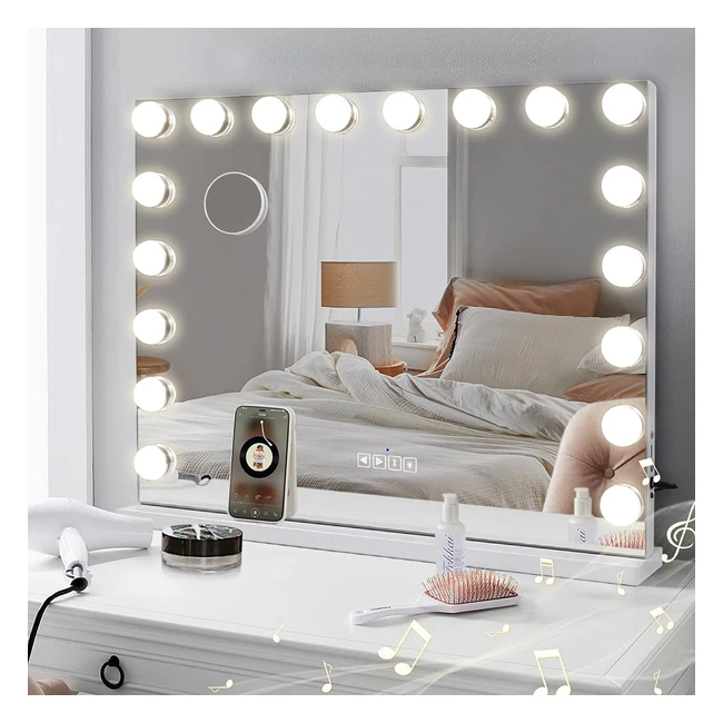Hansong Hollywood Vanity Mirror - Extra Large Makeup Mirror with Bluetooth, 18 Dimmable LED Bulbs, 3 Color Modes