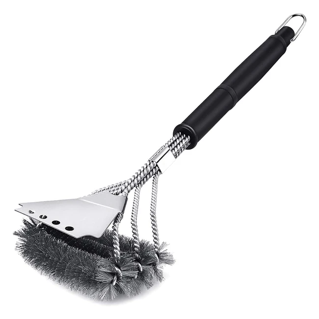 Brosse barbecue 3 en 1 avec grattoir et poils en acier inoxydable pour un nettoyage rapide et efficace