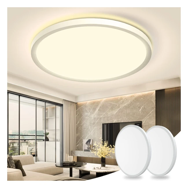Plafonnier LED Slochi 24W, Blanc chaud 3000K, étanche IP44, pour salle de bain, cuisine, chambre, salon, 2100lm