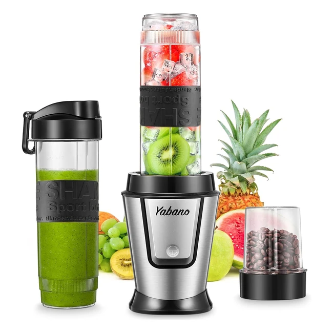 Yabano 2-in-1 Personal Blender with 2x600ml Bottles and 200ml Grinder - 500W Powerful Motor for Smoothies, Coffee, Nuts, and Vegetables