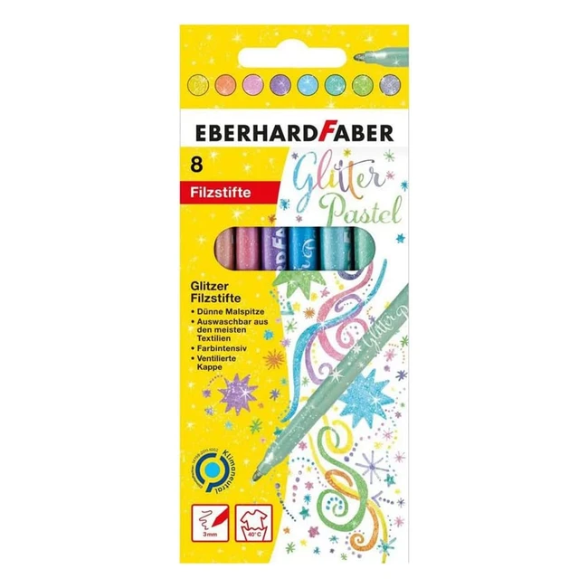 Feutres pailletés Eberhard Faber 551009 - 8 couleurs pastel intenses - mine 3mm - lavables - tui en carton