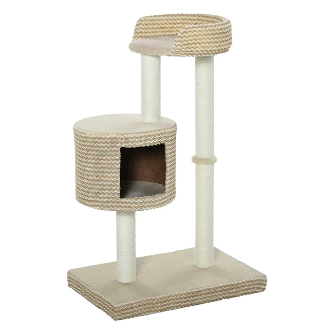 PawHut Kratzbaum für Katzen - Kletterbaum mit Aussichtsplattformen und Naturjuteseil - Beige/Kaffee - 61x41x96cm