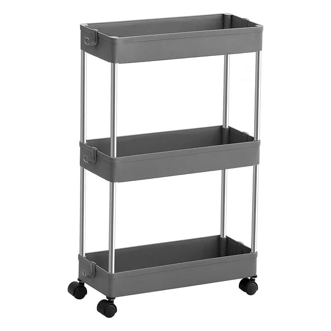 Songmics 3-Tier Storage Trolley for Kitchen Bathroom Office or Small Spaces - 