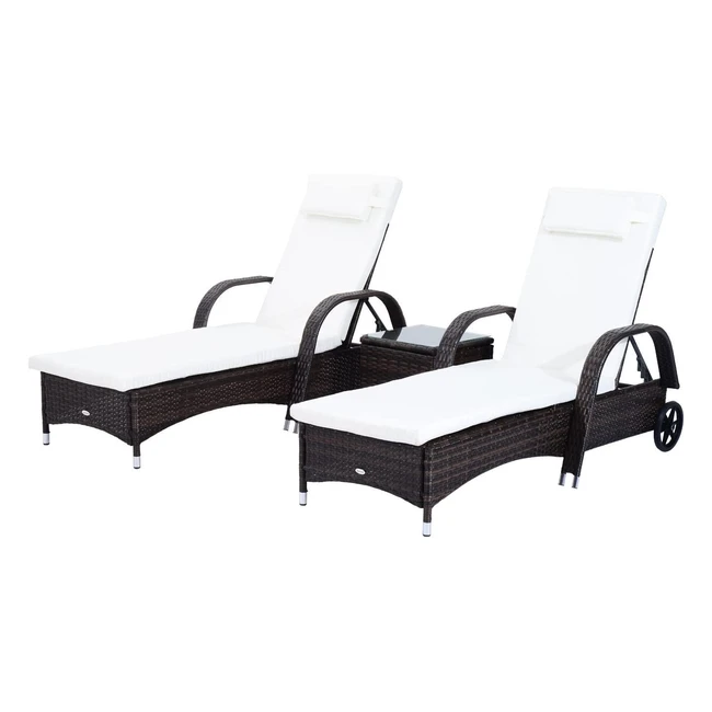 Outsunny Gartenliegen-Set mit Tisch, Polyrattan, Metall, 4 Farben, für 2 Personen