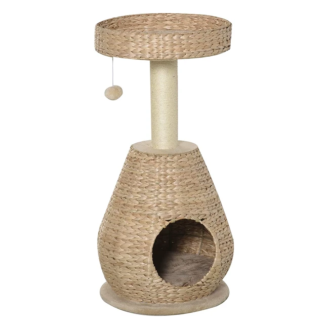PawHut Kratzbaum für Katzen mit Höhle, Sisal, Plüsch und Spielzeug - Gelb
