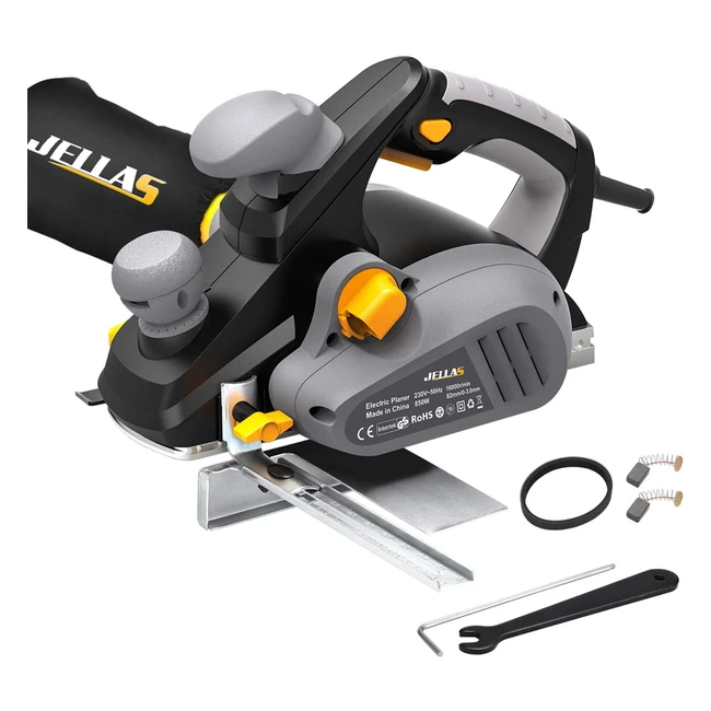 Cepilladora eléctrica Jellas 850W - Ancho 82mm - Profundidad 3mm - Escobillas de repuesto y correa de goma