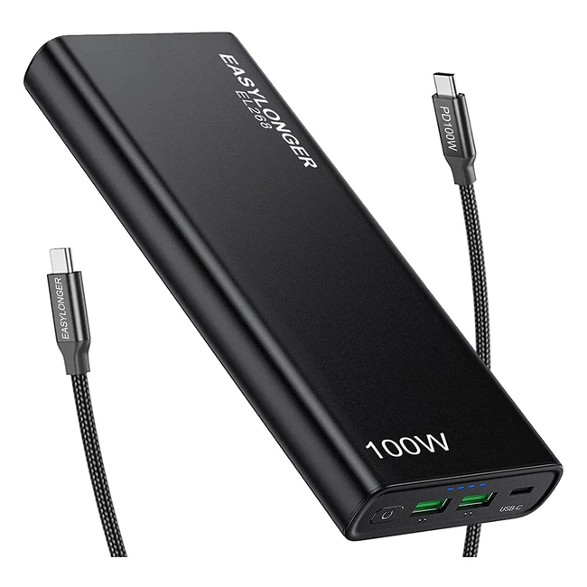 EasyLonger Laptop Power Bank 26800mAh PD 100W Type C Portable Charger for MacBook Pro, iPad, iPhone, Samsung, and More