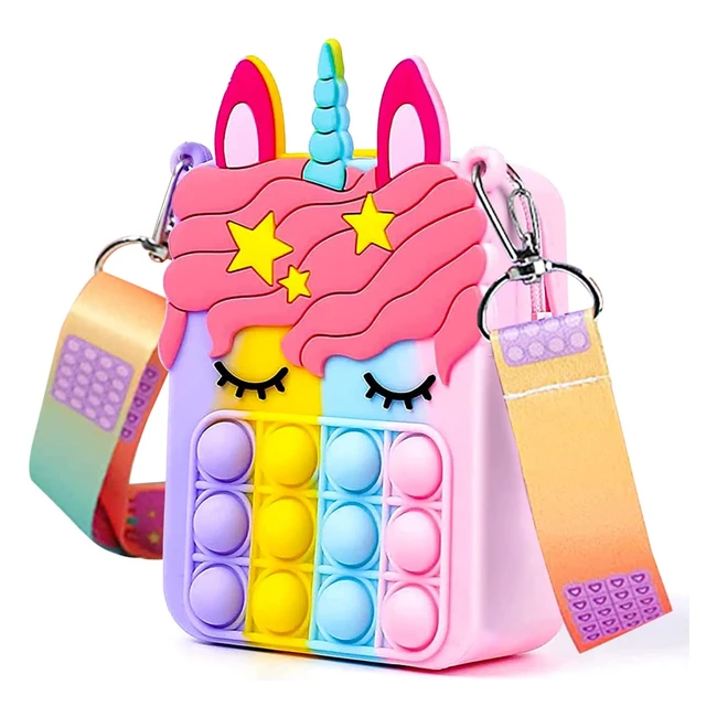 Hirsrian Pop Fidget Bag Toy Rainbow Fashion Shoulder Bag - Relieve Stress for Kids and Adults - Unicorn
