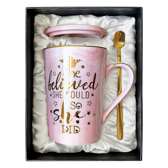 14oz Pink Marble Mug - Inspirational Gift for Women - She Believed She Could So She Did - Safe for Dishwasher & Microwave