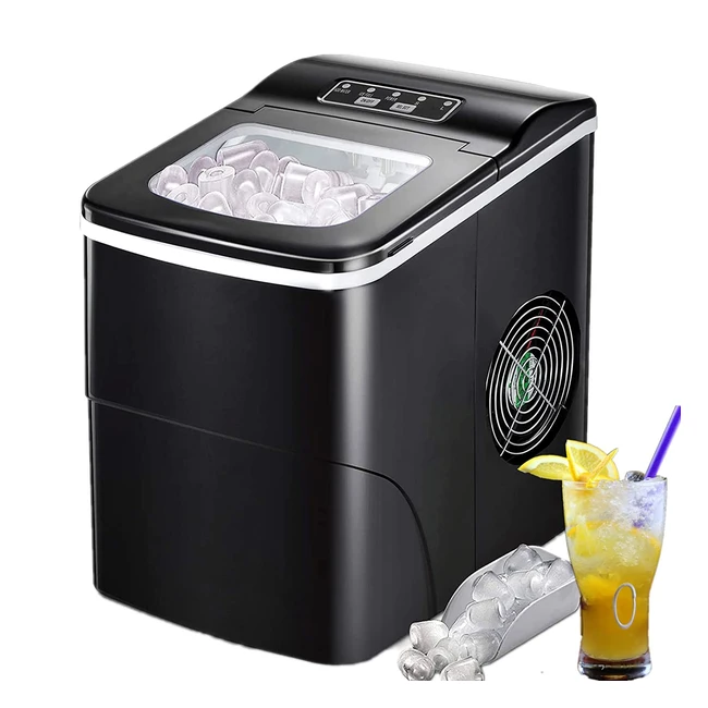 Free Village Eiswürfelmaschine - 9 hohlkegelige Eiswürfel in nur 610 Minuten - 12kg/24h - LED-Anzeige - für Zuhause, Party, Bar