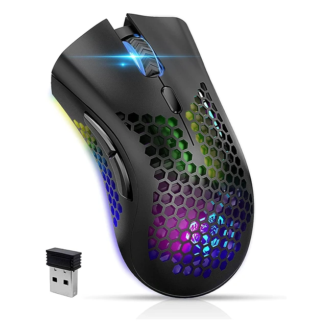 Vegcoo Rechargeable Wireless Gaming Mouse with RGB Lights - Lightweight Honeycom
