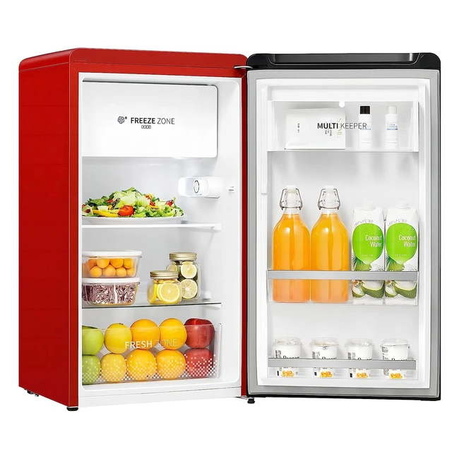 Frigorífico Hisense RR106D4CRF, una puerta, alto 87 cm, congelador, estantes XL, cajón frutas y verduras, silencioso 36 dBA, color rojo