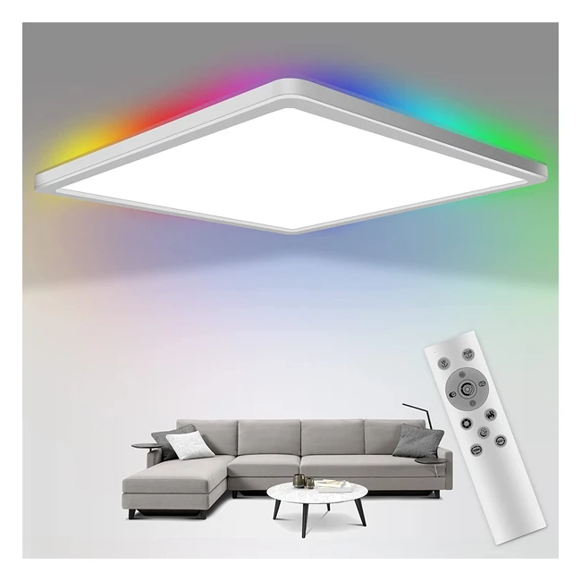 Dimmbare LED-Deckenleuchte mit Fernbedienung - 24W RGB Farbwechsel, 3000K-6500K, 3200lm, 13 Farben, 3W Backlight - Quadrat, Wasserdicht IP54