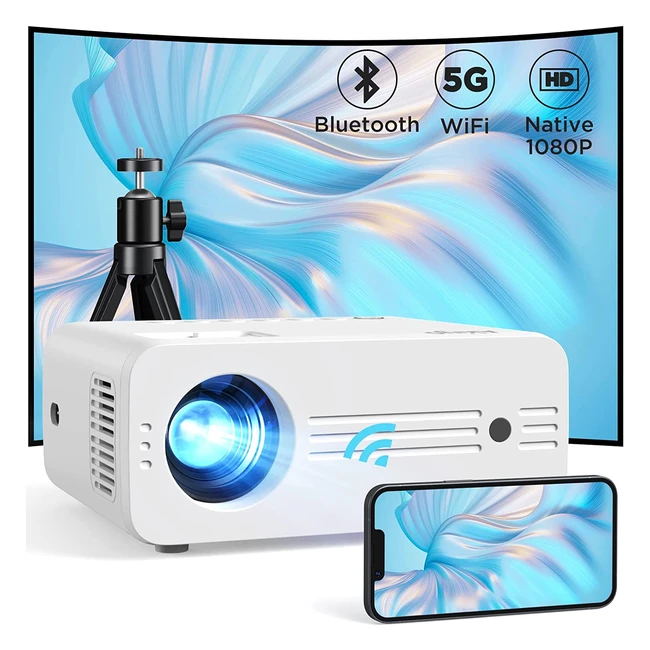 Projecteur Akiyo 5G WiFi Bluetooth 8500 Lumens - Vidéoprojecteur 1080p natif 4K - LED Projecteur Home Cinéma - Compatible avec iOS/Android/PC/PS5/Nintendo Switch - Avec trépied
