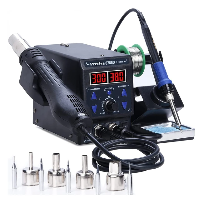 Station de soudage et de fer à souder 2 en 1 Preciva 8786D avec air chaud et correction de température numérique