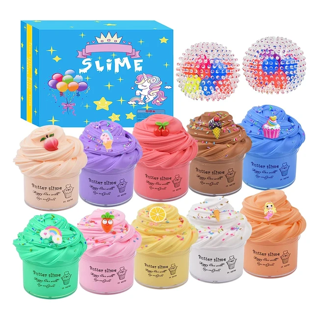 12 Pack Butter Slime Kit with Stress Relief Balls - Nonsticky and Educational Slime Toys for Kids