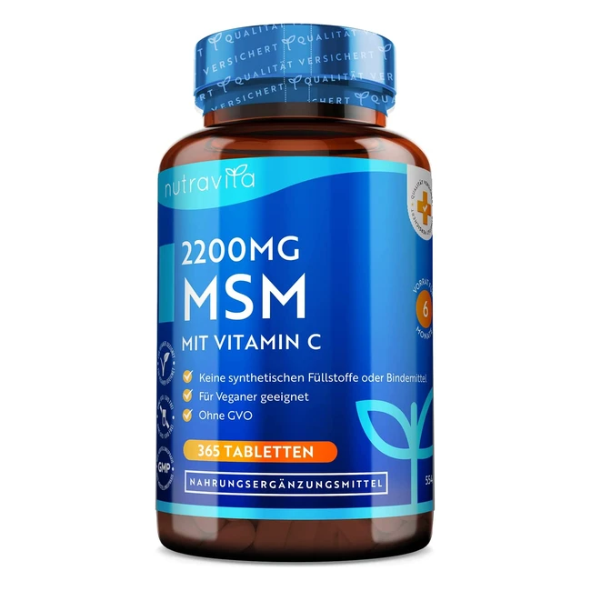 MSM-Tabletten 2200mg, 365 Stk. - Hochdosiertes MSM mit Vitamin C, vegan, laborgeprüft, ohne Zusätze